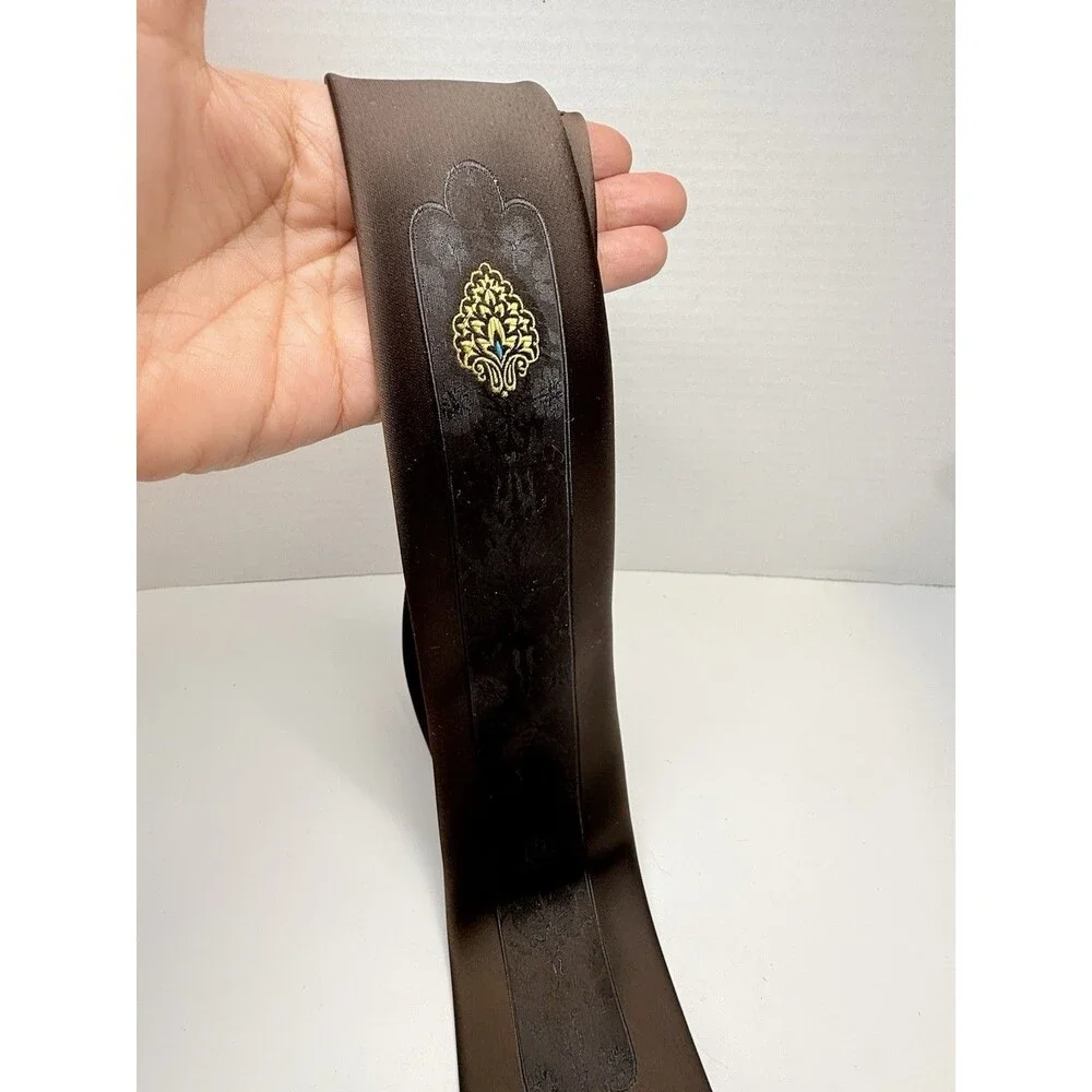 Vintage Liebert Embroidery Skinny Brown Neck Tie